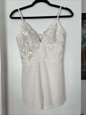 Lace-Trim Chemise Romper with Adjustable Straps